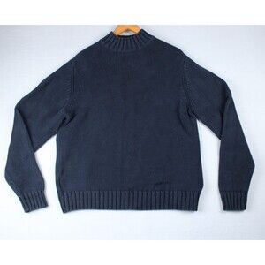 Vintage Men’s Eddie Bauer Turtle Neck Knit Sweater Medium Blue Chunky Cotton